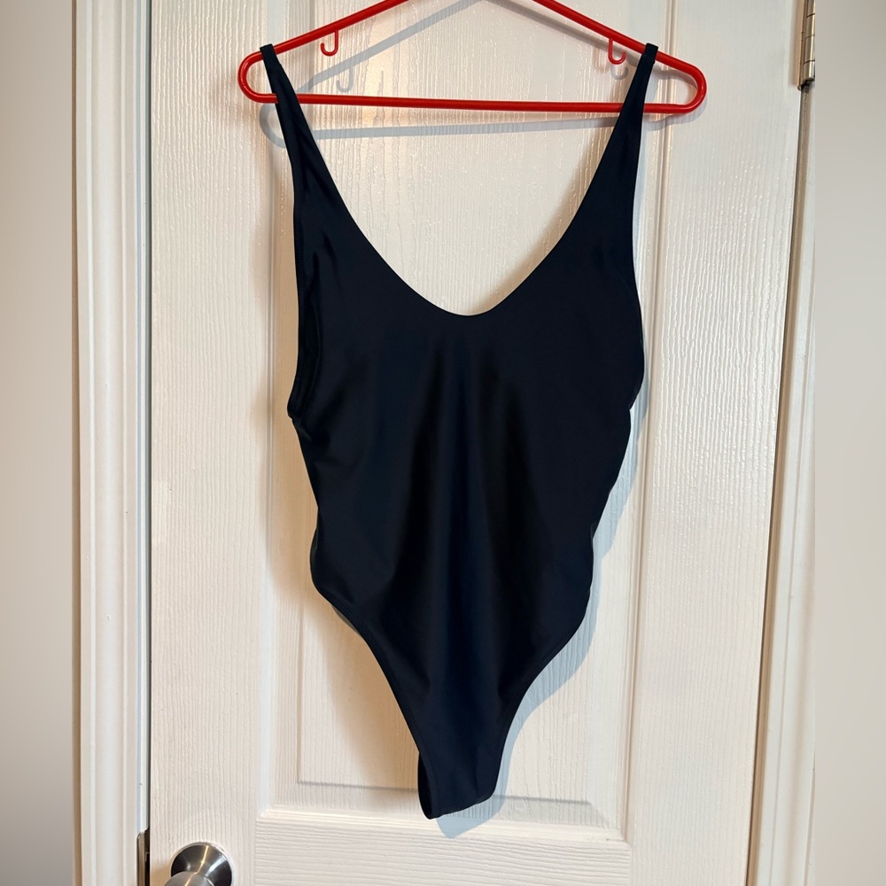 RELLECIGA Black One Piece Swimsuit XL High Cut V-Neck Open Back Bodysuit